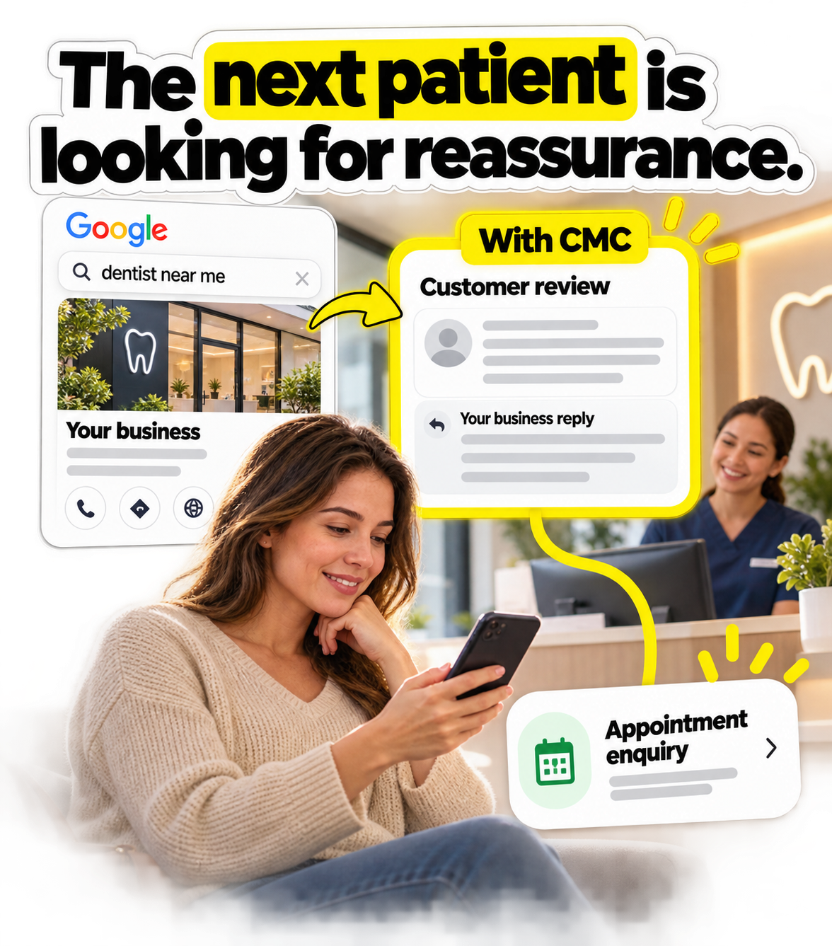 The next patient is looking for reassurance. Appointment enquiry.